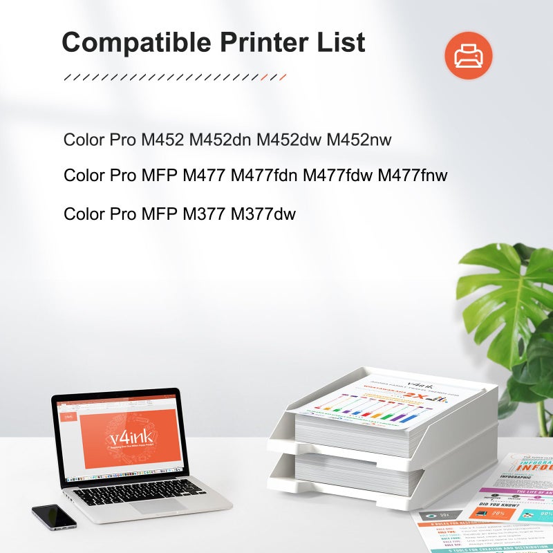 v4ink 410X Toner Cartridge Remanufactured Replacement for HP 410A 410X CF410A CF410X CF411X CF412X CF413X 4-Pack Toner Set for Color Pro MFP M477fnw M477fdw M477fdn M452dn M452dw M452nw M377dw Printer - Image 2